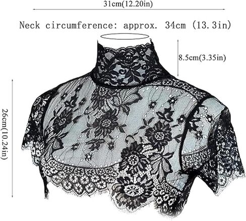 LACESOGOOD كاذب ذوي الياقات الدانتيل القابلة للفصل للنساء زهرة سوداء نصف قميص غطاء الرقبة وهمية (م ، أسود) in Saudi Arabia