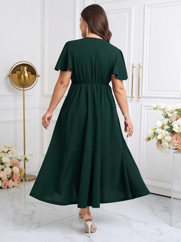SCOMCHIC Plus Size Formal Dresses for Women Wedding Guest V Neck Wrap Ruffle Split Cocktail Party Evening Gowns Dress in Saudi Arabia