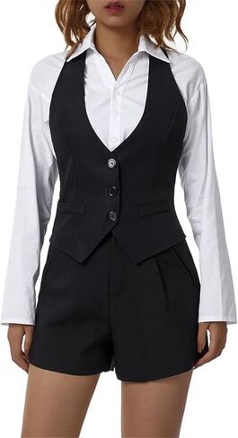 Meihuida Women Suit Vest Sleeveless V Neck Button Up Dressy Casual Fitted Waistcoat in Kuwait