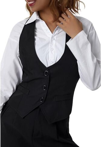 Meihuida Women Suit Vest Sleeveless V Neck Button Up Dressy Casual Fitted Waistcoat in Kuwait