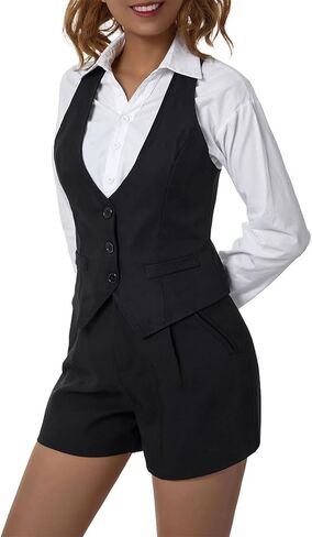 Meihuida Women Suit Vest Sleeveless V Neck Button Up Dressy Casual Fitted Waistcoat in Kuwait