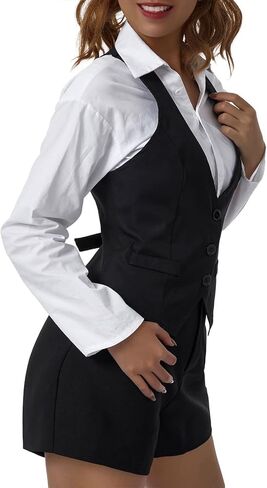 Meihuida Women Suit Vest Sleeveless V Neck Button Up Dressy Casual Fitted Waistcoat in Kuwait