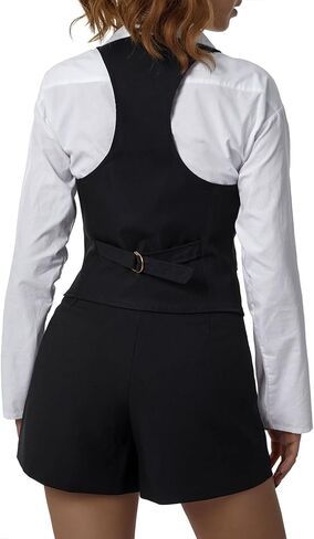 Meihuida Women Suit Vest Sleeveless V Neck Button Up Dressy Casual Fitted Waistcoat in Kuwait