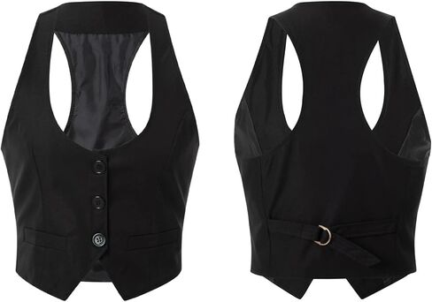 Meihuida Women Suit Vest Sleeveless V Neck Button Up Dressy Casual Fitted Waistcoat in Kuwait