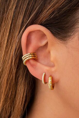 طوق غولد جولد تشيسكي مجموعة للنساء ، و 14 كيلو بايت مطلي بالذهب مكتنزة بسيطة من الكفة المكعبات مكعبات Zirconia Star Hoop مجموعات القرط لعدة خارقة Hypoallergenic stud أقراط مداخن المجوهرات الهدايا in Kuwait