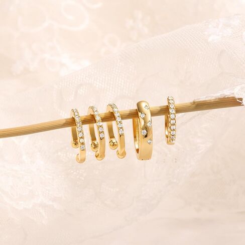 طوق غولد جولد تشيسكي مجموعة للنساء ، و 14 كيلو بايت مطلي بالذهب مكتنزة بسيطة من الكفة المكعبات مكعبات Zirconia Star Hoop مجموعات القرط لعدة خارقة Hypoallergenic stud أقراط مداخن المجوهرات الهدايا in Kuwait