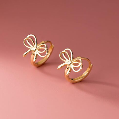 REFFEER SOLID 925 Sterling Silver Bow أقراط الشريط للنساء المراهقات Bowknot أقراط Huggie in Saudi Arabia