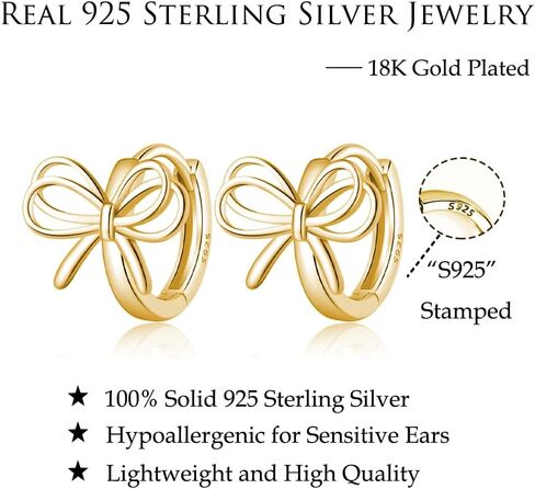 REFFEER SOLID 925 Sterling Silver Bow أقراط الشريط للنساء المراهقات Bowknot أقراط Huggie in Saudi Arabia