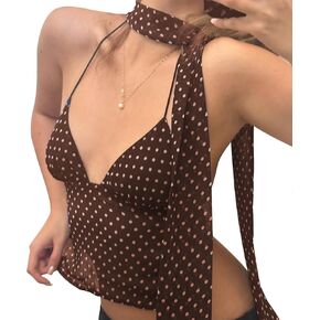 Womens Polka Dot Halter Neck Top Backless Cami Tank Top for Going Out Clubwear in Kuwait