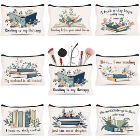 8 Pcs Book Lover Gifts for Women Bookish Gifts in Bulk Mothers Day, Birthday Christmas Gifts for Book Lovers Ideas Cute Bookworms Makeup Bag Makeup Pouch Cosmetic Bag for Librarians Gifts (Green) in Saudi Arabia