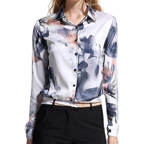 LAI MENG FIVE CATS Women's Shirt Floral Print Long Sleeves Button Down Casual Blouse Top in Kuwait