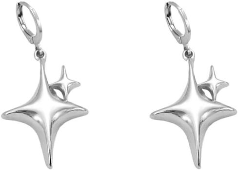 Double Star Dangle Drop Small Hoop Earrings for Women Silver Plated Hypoallergenic Huggie Hoops Fashion Trendy Y2K Jewelry for Her Bff in Saudi Arabia