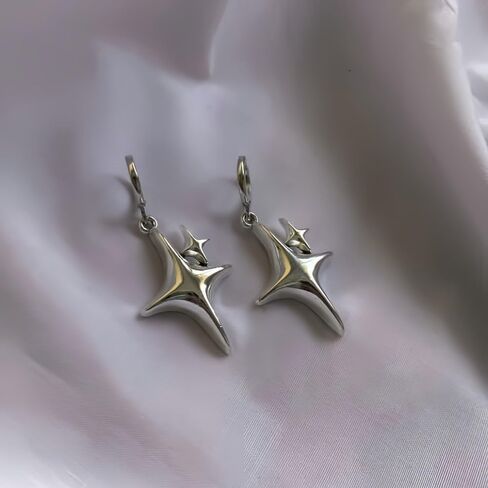 Double Star Dangle Drop Small Hoop Earrings for Women Silver Plated Hypoallergenic Huggie Hoops Fashion Trendy Y2K Jewelry for Her Bff in Saudi Arabia