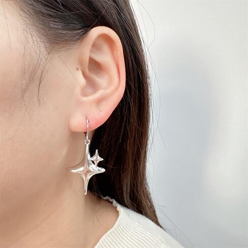 Double Star Dangle Drop Small Hoop Earrings for Women Silver Plated Hypoallergenic Huggie Hoops Fashion Trendy Y2K Jewelry for Her Bff in Saudi Arabia