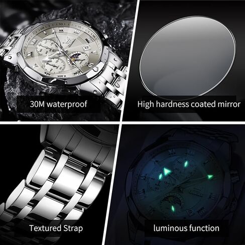 Olevs Men يشاهدون فستان الأعمال الماسي الفاخرة Watch Luminous سهلة القراءة تاريخ مقاوم للماء من الفولاذ المقاوم للصدأ الكوارتز التناظرية لباس بسيط in Kuwait