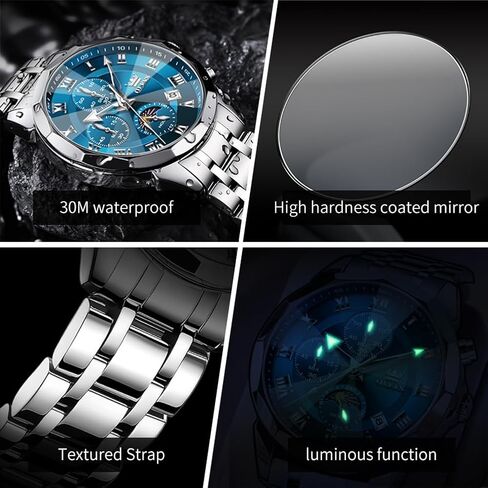 Olevs Men يشاهدون فستان الأعمال الماسي الفاخرة Watch Luminous سهلة القراءة تاريخ مقاوم للماء من الفولاذ المقاوم للصدأ الكوارتز التناظرية لباس بسيط in Kuwait