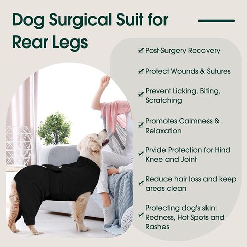 Kuoser Dog Surgery Suit Female Spay, Male Dog Recovery Sleeve Back Leg, Thigh Wound Protective Recovery Suit for Dogs, Dog Rear Leg Sleeve to Stop Licking, Pet Surgical Suit Puppy Onesie Bodysuit in Kuwait