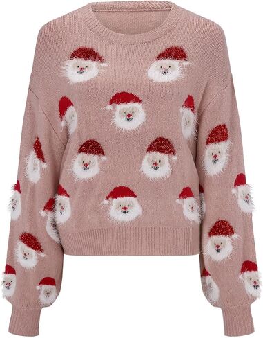 Ugly Christmas Sweaters for Women Cute Santa Knitted Pullover Casual Loose Crewneck Long Sleeve Ugly Xmas Sweaters Ladies in Saudi Arabia