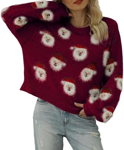 Ugly Christmas Sweaters for Women Cute Santa Knitted Pullover Casual Loose Crewneck Long Sleeve Ugly Xmas Sweaters Ladies in Saudi Arabia