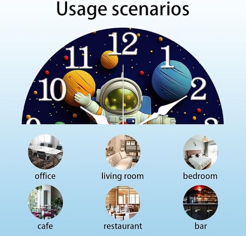 CHGCRAFT 3D Cute Astronaut Pattern Wall Clock 12 Inch Non-Ticking Clocks Round Starry Sky Planet Wall Hanging Clock Battery Operated for Bedroom Living Room Kitchen Office in Saudi Arabia