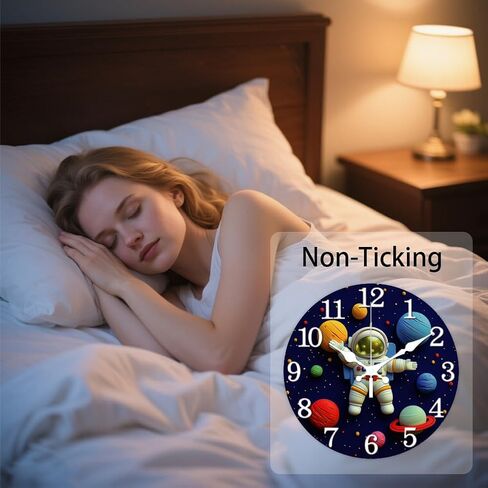 CHGCRAFT 3D Cute Astronaut Pattern Wall Clock 12 Inch Non-Ticking Clocks Round Starry Sky Planet Wall Hanging Clock Battery Operated for Bedroom Living Room Kitchen Office in Saudi Arabia
