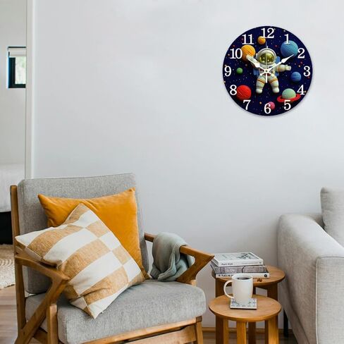 CHGCRAFT 3D Cute Astronaut Pattern Wall Clock 12 Inch Non-Ticking Clocks Round Starry Sky Planet Wall Hanging Clock Battery Operated for Bedroom Living Room Kitchen Office in Saudi Arabia