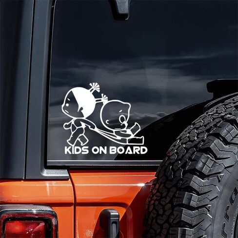 2pcs Kids on Bwork Kids Safety Secal - 7.1 "x5.9" ملصق فينيل للسيارة الزجاج الأمامي الخلفي - طفل في علامة تحذير المركبات | #AZ30 (أبيض) in Kuwait