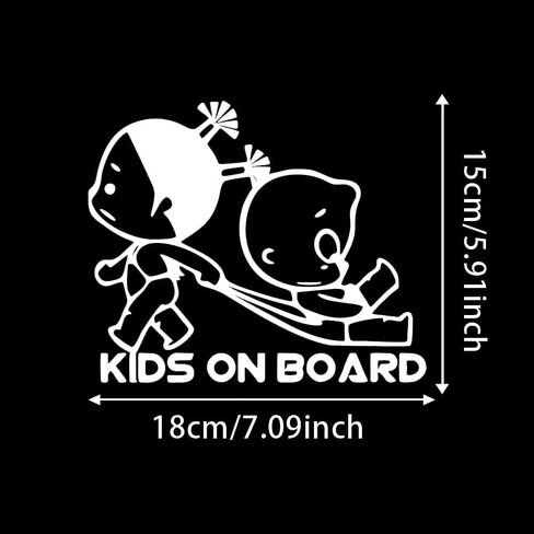 2pcs Kids on Bwork Kids Safety Secal - 7.1 "x5.9" ملصق فينيل للسيارة الزجاج الأمامي الخلفي - طفل في علامة تحذير المركبات | #AZ30 (أبيض) in Kuwait