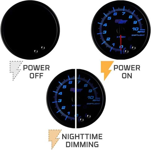 GlowShift Tinted 7 Color 10,000 RPM Tachometer Gauge - for 1-10 Cylinder Gas Powered Engines - Built-in Shift Light - Mounts in Custom Dashboard - Black Dial - Smoked Lens - 3-3/4" 95mm in Saudi Arabia
