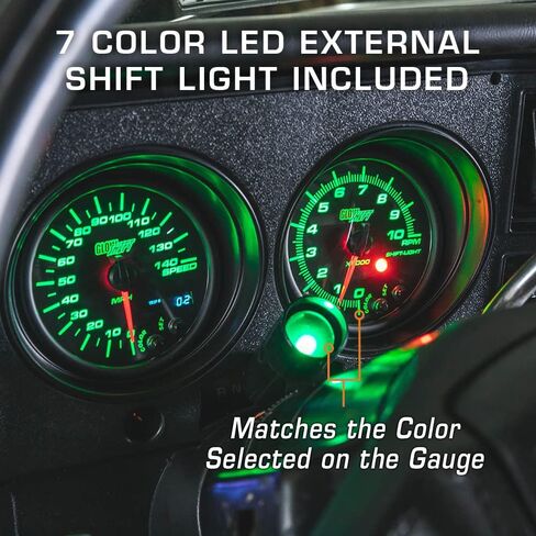 GlowShift Tinted 7 Color 10,000 RPM Tachometer Gauge - for 1-10 Cylinder Gas Powered Engines - Built-in Shift Light - Mounts in Custom Dashboard - Black Dial - Smoked Lens - 3-3/4" 95mm in Saudi Arabia