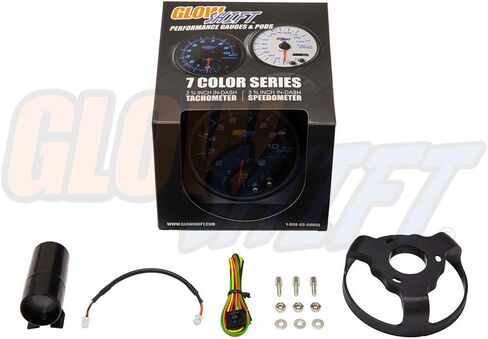 GlowShift Tinted 7 Color 10,000 RPM Tachometer Gauge - for 1-10 Cylinder Gas Powered Engines - Built-in Shift Light - Mounts in Custom Dashboard - Black Dial - Smoked Lens - 3-3/4" 95mm in Saudi Arabia