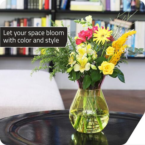 PELEG Design Twotone Home Décor في 3 ألوان - مزهرية زجاجية مستديرة لباقات الزهور - مزهرية مزخرفة مع مزهريات زجاجية قابلة للضرب للقطاعات المركزية in Kuwait