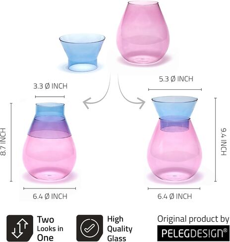 PELEG Design Twotone Home Décor في 3 ألوان - مزهرية زجاجية مستديرة لباقات الزهور - مزهرية مزخرفة مع مزهريات زجاجية قابلة للضرب للقطاعات المركزية in Kuwait