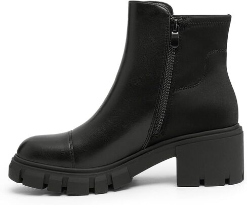 Athlefit Women's Chunky Heel Ankle Boots Platform Lug Sole Elastic Chelsea Short Booties WIth Side Zipper in Kuwait