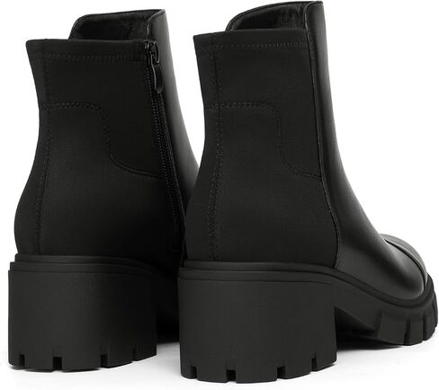 Athlefit Women's Chunky Heel Ankle Boots Platform Lug Sole Elastic Chelsea Short Booties WIth Side Zipper in Kuwait