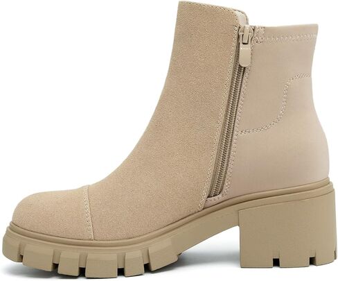 Athlefit Women's Chunky Heel Ankle Boots Platform Lug Sole Elastic Chelsea Short Booties WIth Side Zipper in Saudi Arabia