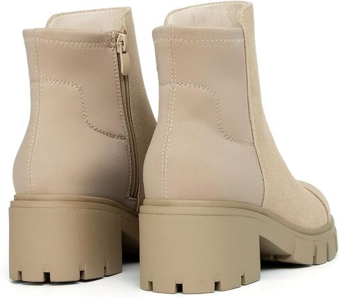 Athlefit Women's Chunky Heel Ankle Boots Platform Lug Sole Elastic Chelsea Short Booties WIth Side Zipper in Saudi Arabia