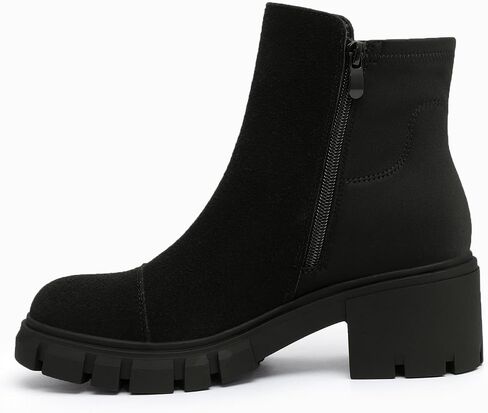 Athlefit Women's Chunky Heel Ankle Boots Platform Lug Sole Elastic Chelsea Short Booties WIth Side Zipper in Kuwait