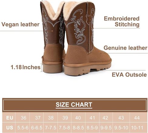 Winter Cowboy Snow Boots for Women - Genuine Suede Leather Cowgirl Boots, Western Embroidered Mid-Calf Botas Warm Furry Lined in Saudi Arabia