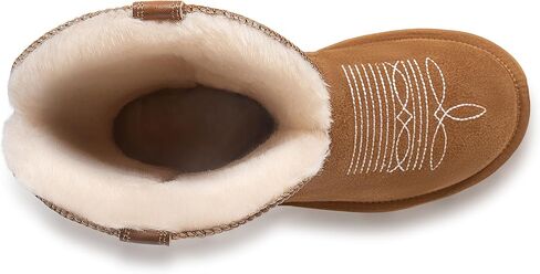 Winter Cowboy Snow Boots for Women - Genuine Suede Leather Cowgirl Boots, Western Embroidered Mid-Calf Botas Warm Furry Lined in Saudi Arabia