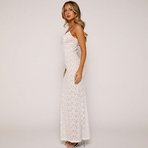 Women's Slim fit Sexy Long Skirt Sleeveless V-Neck Suspender lace Dress with Hip wrap Skirt in Saudi Arabia