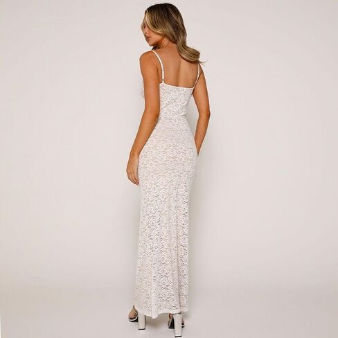 Women's Slim fit Sexy Long Skirt Sleeveless V-Neck Suspender lace Dress with Hip wrap Skirt in Saudi Arabia