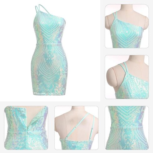 One Shoulder Short Homecoming Dresses for Teens Sparkly Sequin HOCO Dresses for Women Bodycon Mini Dress Rave Party Nightclub in Saudi Arabia