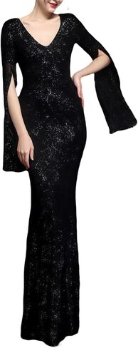 Elegant Long Sleeves Evening Dresses with Glitter V Neck Sequin Mermaid Maxi Gala Gown Sparkly Formal Dress in Saudi Arabia