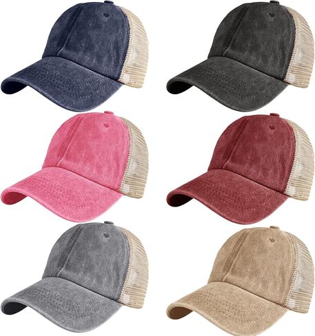 6 Pack Vintage Washed Baseball Cap Cotton Adjuatable Distressed Baseball Hat Mesh Plain Ball Caps for Adult Men Women in Saudi Arabia