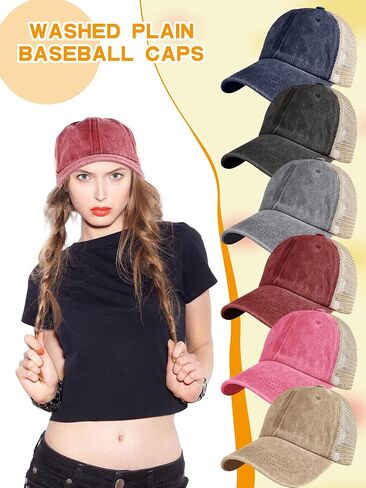6 Pack Vintage Washed Baseball Cap Cotton Adjuatable Distressed Baseball Hat Mesh Plain Ball Caps for Adult Men Women in Saudi Arabia