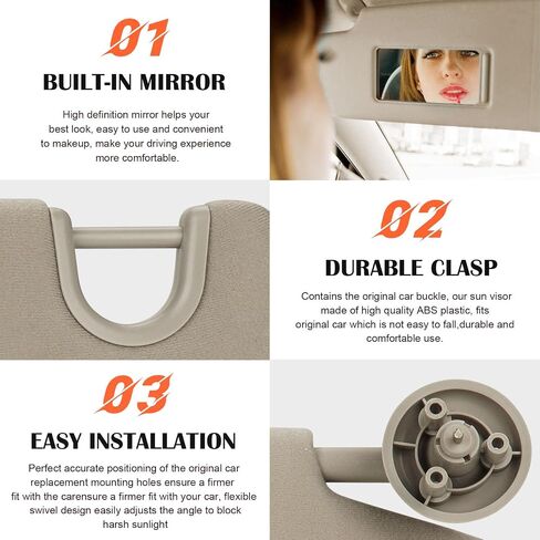 Beige Driver Left Side Sun Visor Replacement Compatible with 2002-2009 Dodge Ram 1500 2500 3500 Replace 1CT11TL2AA in Saudi Arabia