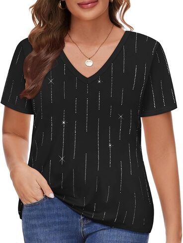 Ritera plus size requin requin tops for women shimmer glitter v neck pluse short shore shore fashy party thirts xl-5xl in Kuwait