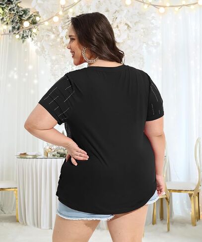 Ritera plus size requin requin tops for women shimmer glitter v neck pluse short shore shore fashy party thirts xl-5xl in Kuwait