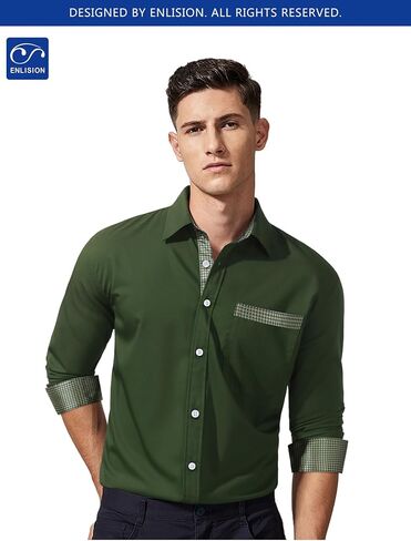 Enlision 305C Men's Slim Fit Long Sleeve Dress Shirt Button Down Collar Wrinkle Resistant Business Casual for Wedding Prom in Kuwait